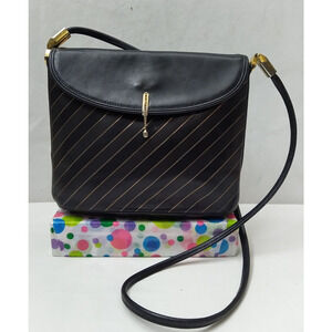 Novabell Black Leather Stripes Crossbody Bag - Vintage 1960s - Made in Germany